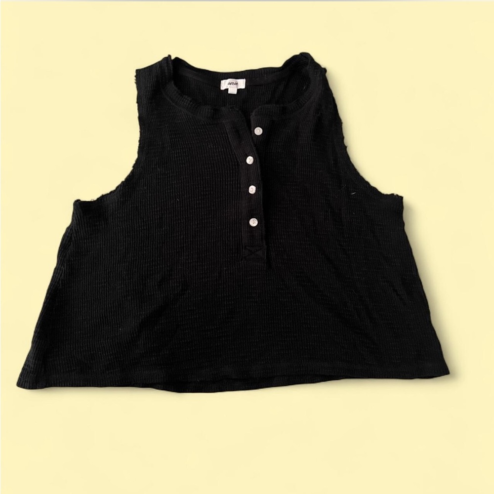 Aerie Black Boxy Buttoned Tank Top